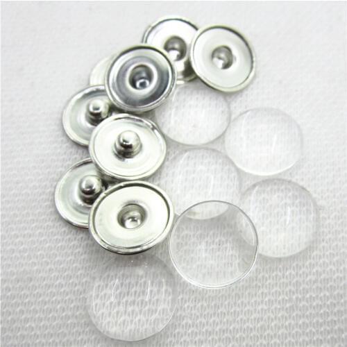 50pcs no design custom jewelry Snap Button Making Brass Snap Buttons with Clear Glass Cabochons, Copper, Clear, Button: 18mm