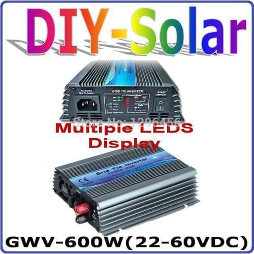 600W grid tie inverter 22-60VDC input for 24V/30V 60cells and 36V 72cells PV solar panels pure sine wave output on-grid inverter