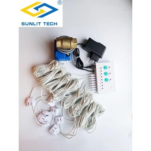 Water Leakage Sensor WLZ808 With 1pc DN15 DN20 DN25 Valve And 8pcs Water Cables For Water Overflow Detecting