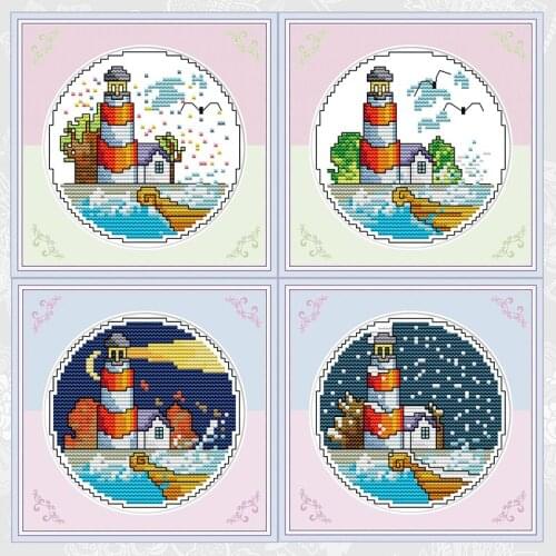 Joy sunday Four Seasons by the Sea Patterns Counted Cross Stitch Set Embroidery Needlework Wholesale Home Decoration