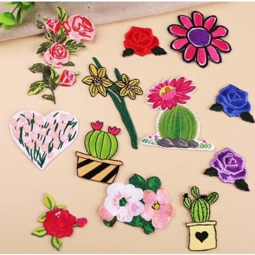 Prickly Pear Flower Cloth Applique Patch Stickers Pants Hat Clothes Decoration Stickers Embroidery Iron on Hole Stickers