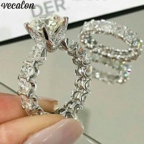 Vecalon Vintage Promise Ring Set 925 Sterling Silver 5A Zircon Cz Engagement wedding Band rings for women Bridal Finger Jewelry