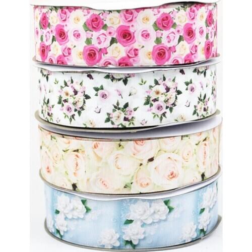 Yellow rose/flower printed grosgrain ribbon 9-75mm DIY handmade materials christmas wedding gift wrap tape ribbons