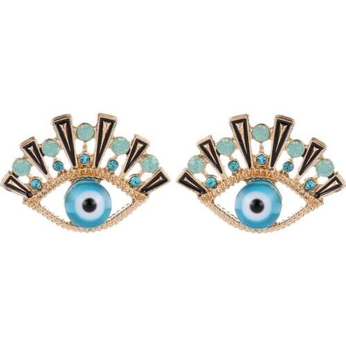 Personality Unique Gold Color Blue Eyes Women Stud Earrings Factory Wholesale