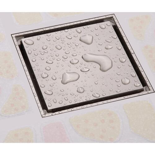 Free shipping Brushed Nickel solid brass 120 x 120mm square anti-odor floor drain bathroom invisible shower drain