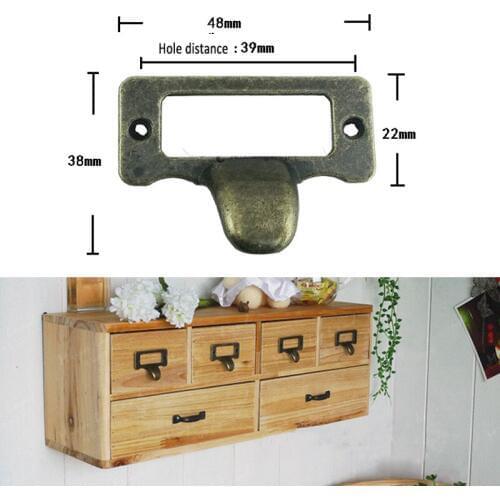 10pcs Metal Label Pull Frame Handle File Name Card Holder for Cabinet Cupboard File Case Antique Brass Label Holders with Screws