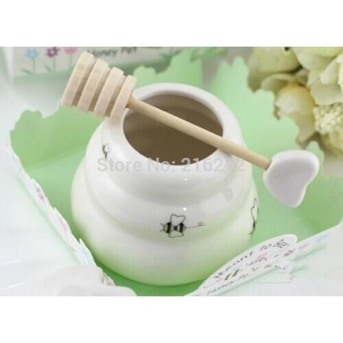 Fashion Hot Ceramic Meant to Bee Honey Jar Honey Pot Ceramic Honey Pot with Wooden Dipper Wedding Party Favors Gifts
