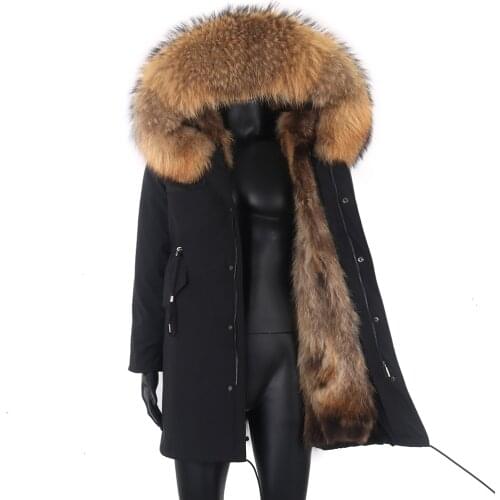 2021 Winter Waterproof Jackets Man Natural Raccoon Fur Collar Men Luxury Fur Parka Real Fur Coat Thick Warm Outerwear Plus Size