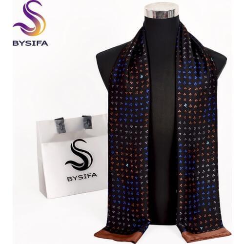 [BYSIFA] New Brand Business Men Scarves Fall Winter Fashion Male Long Silk Scarf Cravat Casual Black Men Neck Scarf 170*30cm
