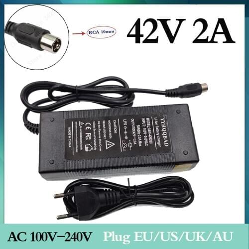 Wholesale 42V 2A electric bicycle charger RCA connector lithium charger for Electric scooter charger 36V Lithium battery pack