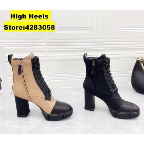 Casual Designer Women Boots Black Genuine Leather Lace Up Platform Thick Sole Short Booties Zapatos Mujer Martin Boots For Woman