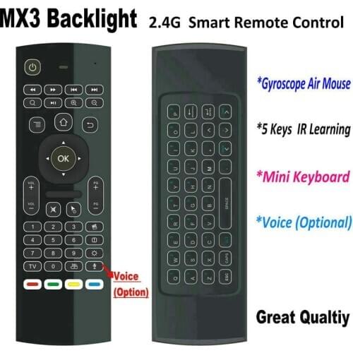 Tikigogo 2.4G MX3 Pro backlight Air Mouse keyboard Russian Voice 5 IR Learning for Android Smart TV Box Laptop PC Remote Control
