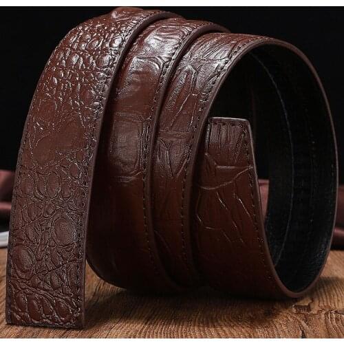 Black Brown 105cm 125cm Headless Real Cowhide Animal Pattern Men Belt Automatic Groove Head Slip Casual Trouser Matching