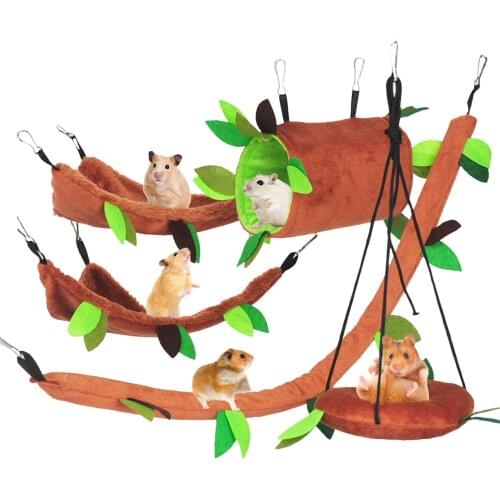 Ropeway Nest Forest Hamster Hammock Soft Toys Leaf Tunnel Toy House Warm Cage Pet Stump Small Pet Toy Ropeway Drill Tube Swing