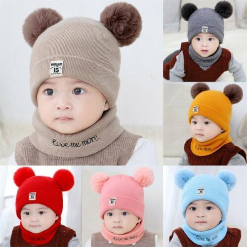 Newborn Baby Boy Girl Pom Hat Winter Warm Knit Bobble Beanie Cap Scarf Set