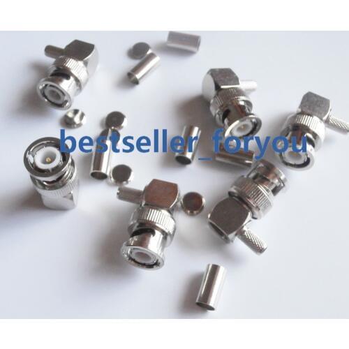 BNC Male Plug Right Angle Q9 Crimp for RG58 RG400 RFC195 RG142 LMR195 RF Coax Adapter connector