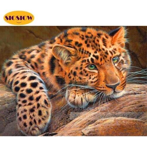 SIOSIOW 5D Diy Leopard Diamond Mosaic Painting Cheetah Diamond Embroidery Cross Stitch Kit Full Drill Square Display Rhinestones