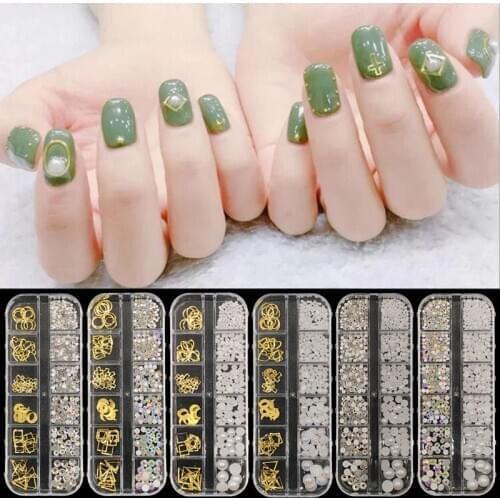 Multi-size Nail Art Rhinestones 3D Crystal AB Clear Nail Stones Gems Pearl DIY Nail Art Decorations Gold Silver Rivet Rhinestone