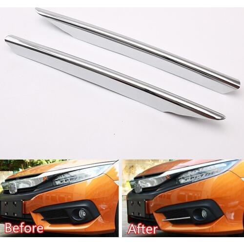 YAQUICKA Auto Car Front Fog Light Lamp Decoration Strip Car-styling Trim Sequins Bezel For Honda Civic 2016 10TH Generation 2x