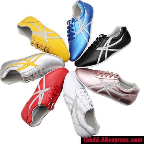 Shine Colorful Martial Arts Shoes Children And Adults Cowhide Sneakers Free Flexible Wushu Shoes Sports Training Footwear