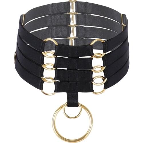 Harajuku Choker Gothic Elastic Metal O Round Necklace for Women Girls Collar Anime Necklace Rock Choker Collar Fashion Jewelry
