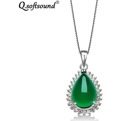 Luxury Drop-shaped Chrysoprase Pendant Necklace Women 925 Silver Chain Necklaces Vintage Jewelry Accesorios Mujer Bijoux QN6582