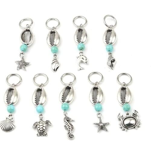 10PCs Zinc Alloy & Acrylic Knitting Crochet Locking Stitch Marker Ocean Cyan Conch Sea Snail Shell DIY Sewing Knitting Tools