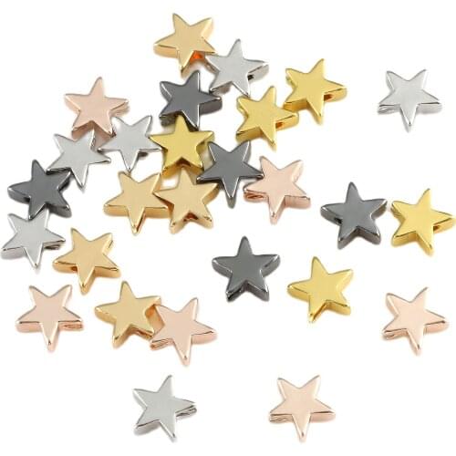 10pcs/lot 6/8mm Star Shape Beads for Needlework Jewelry Making Silver Gold Plated Pentagram Spacer Beads Handmade Diy Bracelets