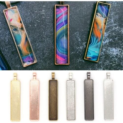 10x50mm Rectangular cabochons Pendant Base Settings Blank Tray Cameo/Glass/Cabochon Frame bezel Base Pendants F/ Necklace Making