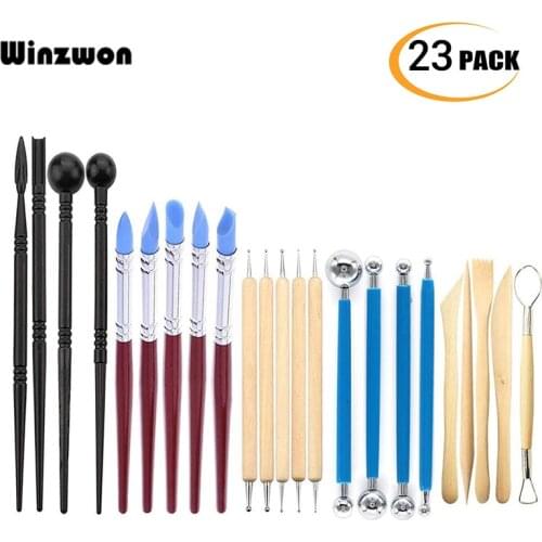 23Pcs Clay Sculpture Kits Wooden Clay Sculpting Tools Ball Stylus DIY Modeling Dotting Flower Making Tools With Silicone Tip Pen