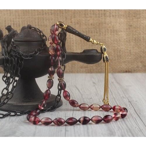 33 Beads Squeezed Amber Muslim Prayer Tasbih Misbaha Islamic Jewelry Subha Rosary Capsule Cut Tassel 925 Caliber Silver