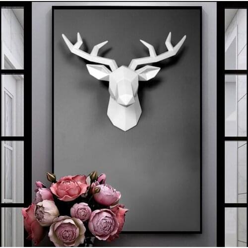 3D DEER HEAD SCULPTURE 50X49X20CM MURALS HOME WALL HANGING ELK STATUE HANDMADE ORNAMENT ARTWORK CRAFT DEER HEAD SCULPTURE