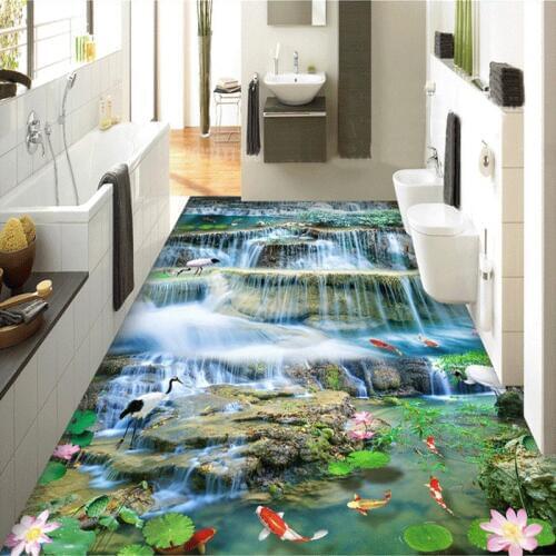 Custom Floor Mural 3D Waterfall Landscape Living Room Bedroom Bathroom Kitchen 3D Floor Sticker PVC Self-adhesive Wallpaper