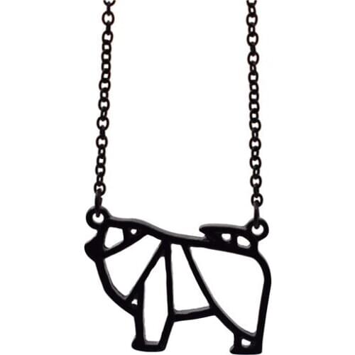 4 Colors Origami Chow Chow Necklace Geometric Jewellery Chow Chow Pendant Necklace Women Pet Dog Jewellery