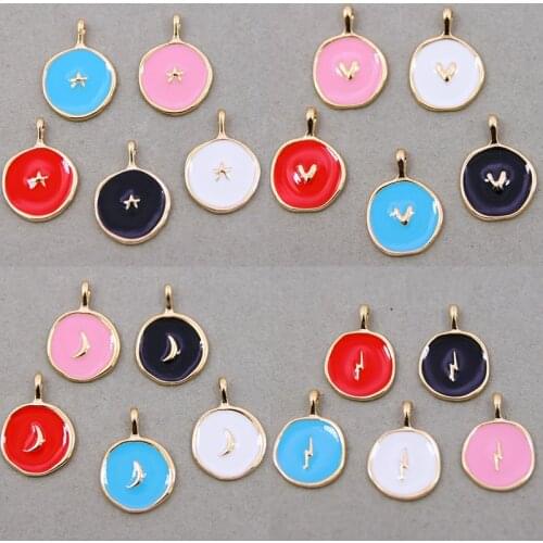 5pcs Drop Oil Colored Enamel Moon Star Heart Lightning Wing Pendant Diy Charms for Jewelry Making Charms for Necklace Bracelet