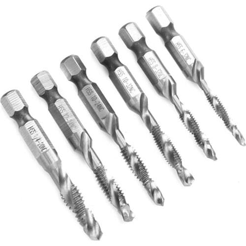 6Pcs Taps HSS Hex Shank US Standard Screw Thread Combined Tapping Drill Bit Hand Tools Hand Tools