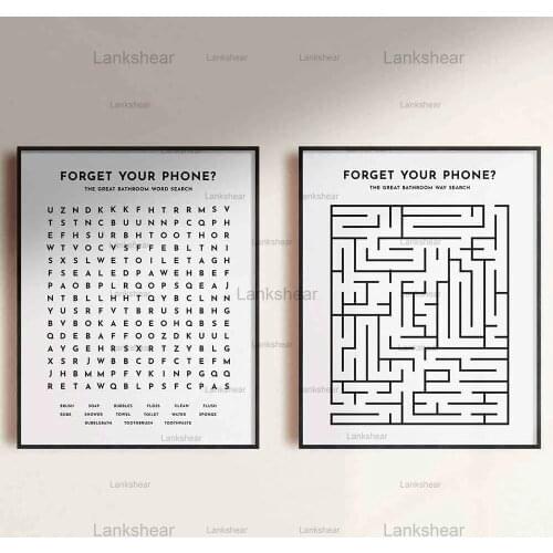 Abstract Canvas Painting Forget Your Phone Picture Black and White Minimalism Wall Art Poster Bathroom Quote Bedroom Decor