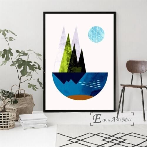 Geometric Abstract Mountain Tree Poster And Print Canvas Art Painting Wall Pictures For Living Room Decoration Home Decor