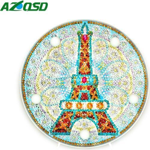 AZQSD Full Sets Diamond Painting Tower 5D DIY Mosaic Diamond Embroidery Landscape Decor Picture Of Rhinestone Round Shaped Frame
