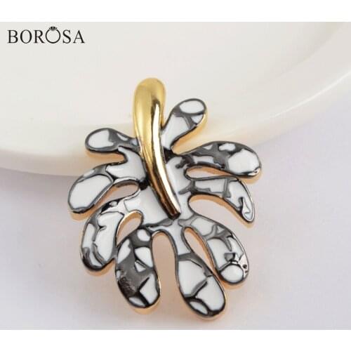 BOROSA Metal Leaf Shape Pendant Trendy Enameled Pendant Jewelry Men Pendant in Gold DIY for Necklace Jewelry Making WX1308