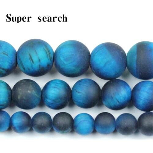 Natural Stone Loose Beads For Bracelets Necklace Making 4/6/8/10 / 12MM with Tiger Eye and Frost Pattern Matte Blue Color