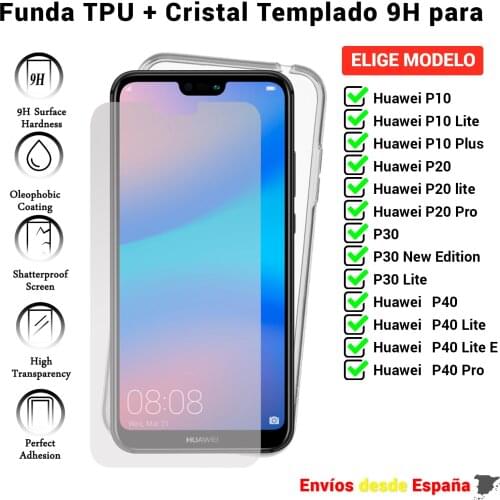 Case and protector for Huawei P10 P20 P30 Plus pro New Edition. Tempered glass screen and transparent housing for mobile phone