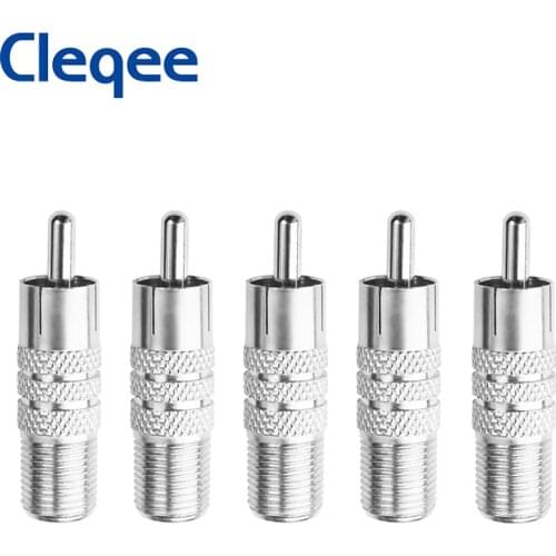Cleqee 5PCS F Type Female to RCA Male Connector Silver RF Adapter Coax Coaxial Converter