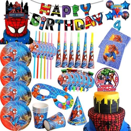 Spiderman Birthday Theme Birthday Party Decorations Napkin Plates Cups Balloons Disposable Tableware Baby Shower Supplies