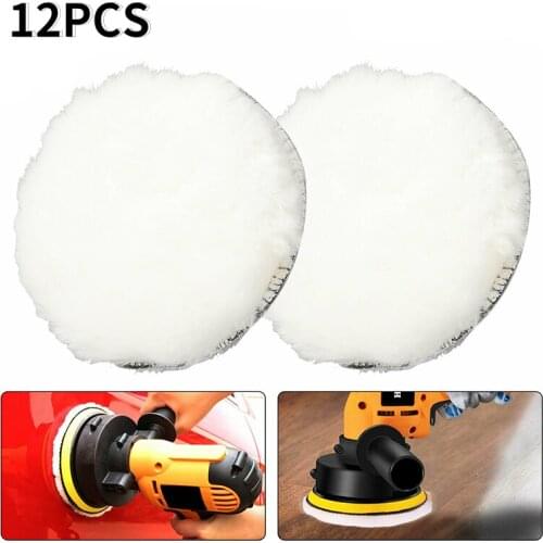 12Pcs 3/4/5/6/7 Inches Wool Polishing Disc Car Beauty Waxing Self-Adhesive Disc Imitated Sponge Pad Auto Polisher Sponges Discs