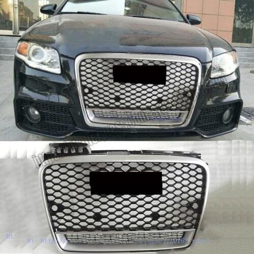 For Audi A4 S4 B7 2005 05 2006 06 2007 07 2008 08 RS Style Euro Honeycomb Hex Mesh Gloss Black Grill