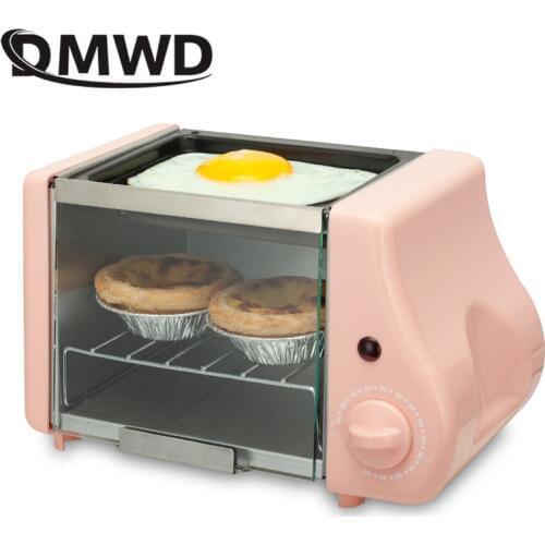 DMWD 2 in 1 mini electric Baking Bakery roast Oven grill fried eggs Omelette frying pan breakfast machine bread maker Toaster
