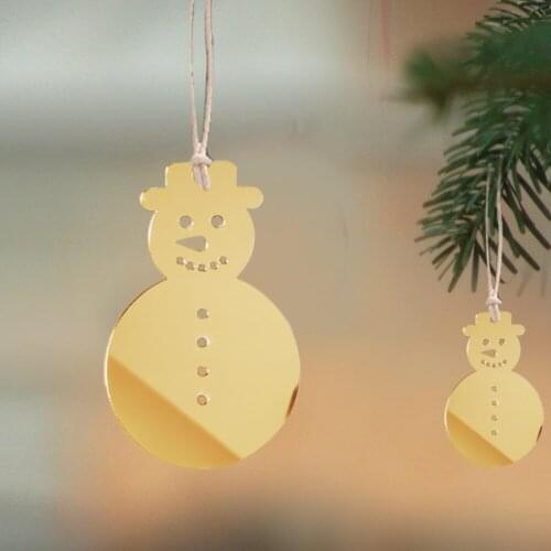 Christmas Decoration Pendant Snowman Gold Silver Double-sided Acrylic Mirror Drop Ornaments Holiday Home Decor