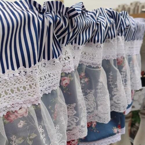 Elegant soft blue chintz short curtain. Lace cabinet curtains. Decorate the door curtain. New type of short curtain