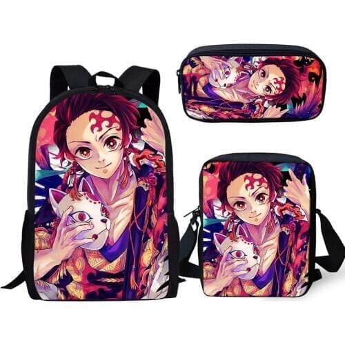 ELVISWORDS Fashion School Bags Set Cartoon Character Print Women Men Backpack Schoolbag For Kids Girls Book Bags Travel Mochila